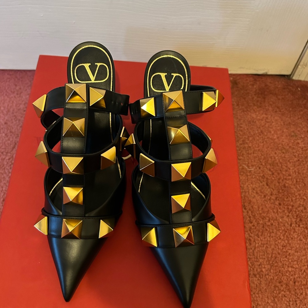 Valentino Black and Gold Studded Women's Shoes